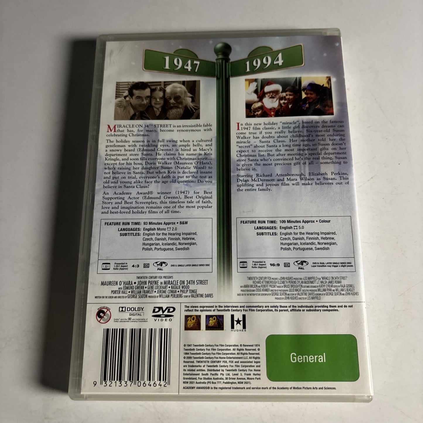 Miracle on 34th Street - Original & Remake (DVD, 1947 & 1994) Region 4 NEW