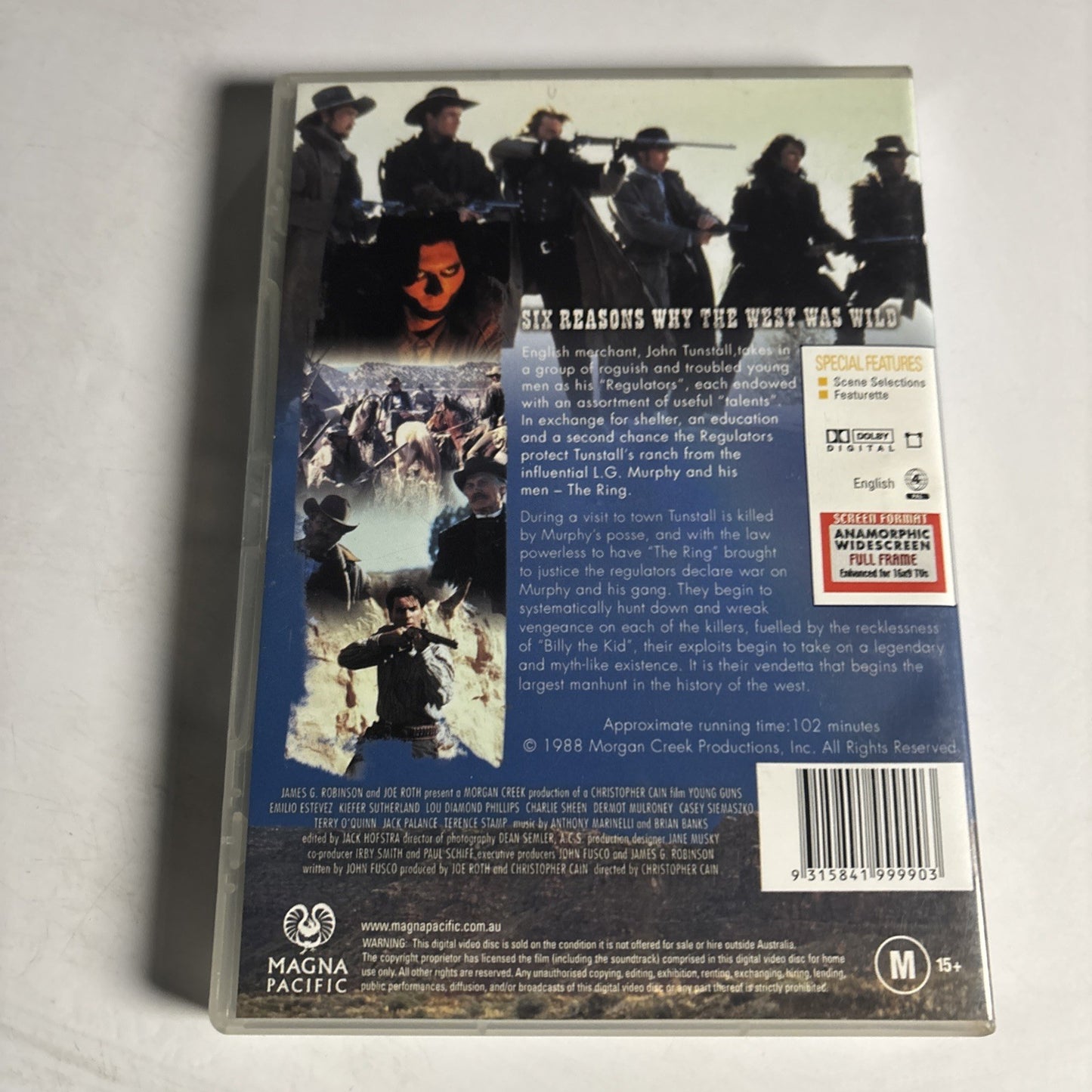 Young Guns (DVD, 1988) Charlie Sheen, Kiefer Sutherland Region 4