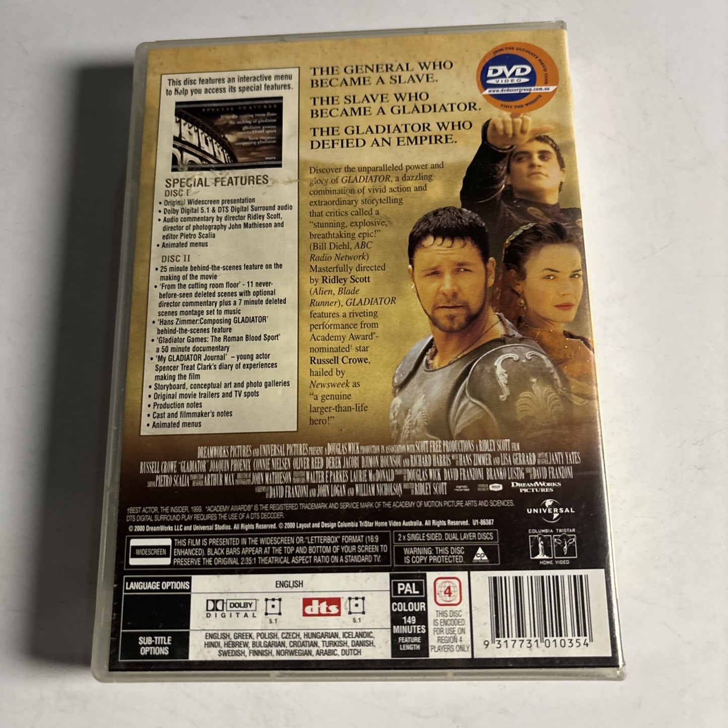 Gladiator - Deluxe Edition (DVD, 2000, 2-Disc) Russell Crowe Region 4