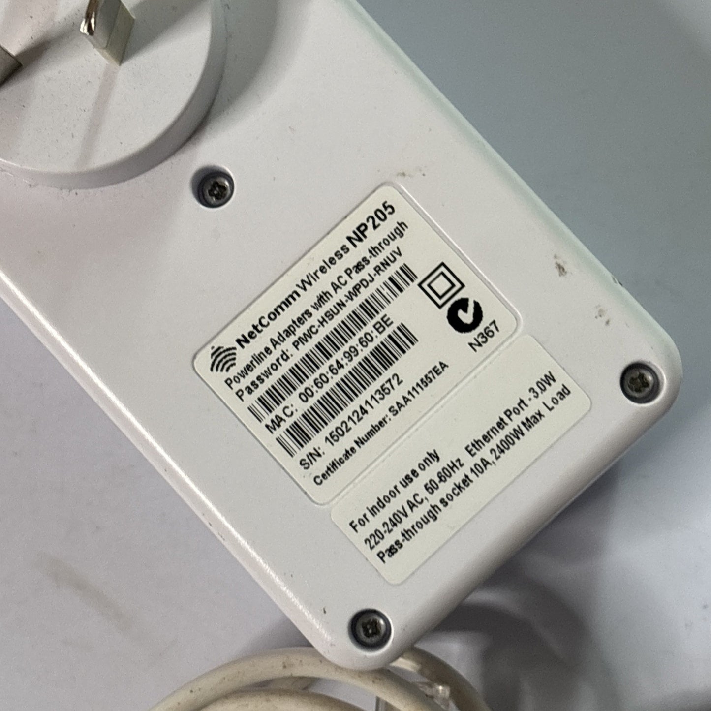 NetComm Wireless NP205 Powerline Adapter With AC Pass-Through