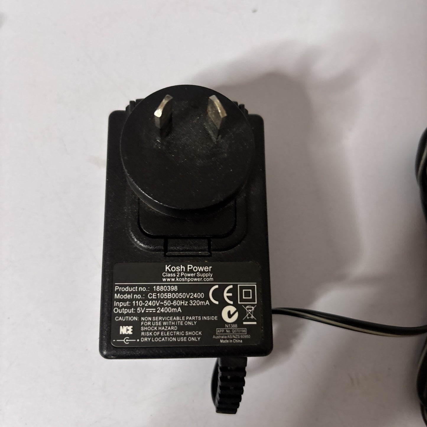 Kosh Power CE105B0050V2400 5V 2.4AC Adapter