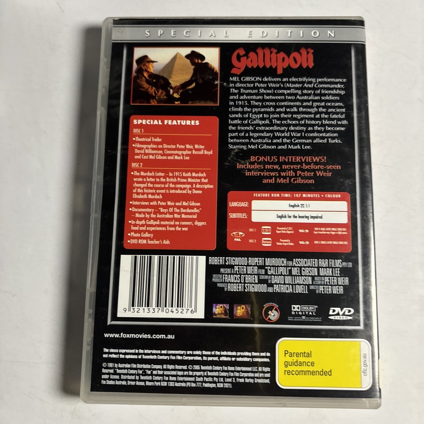 Gallipoli (Special Edition, DVD, 1981) Mel Gibson Region 4