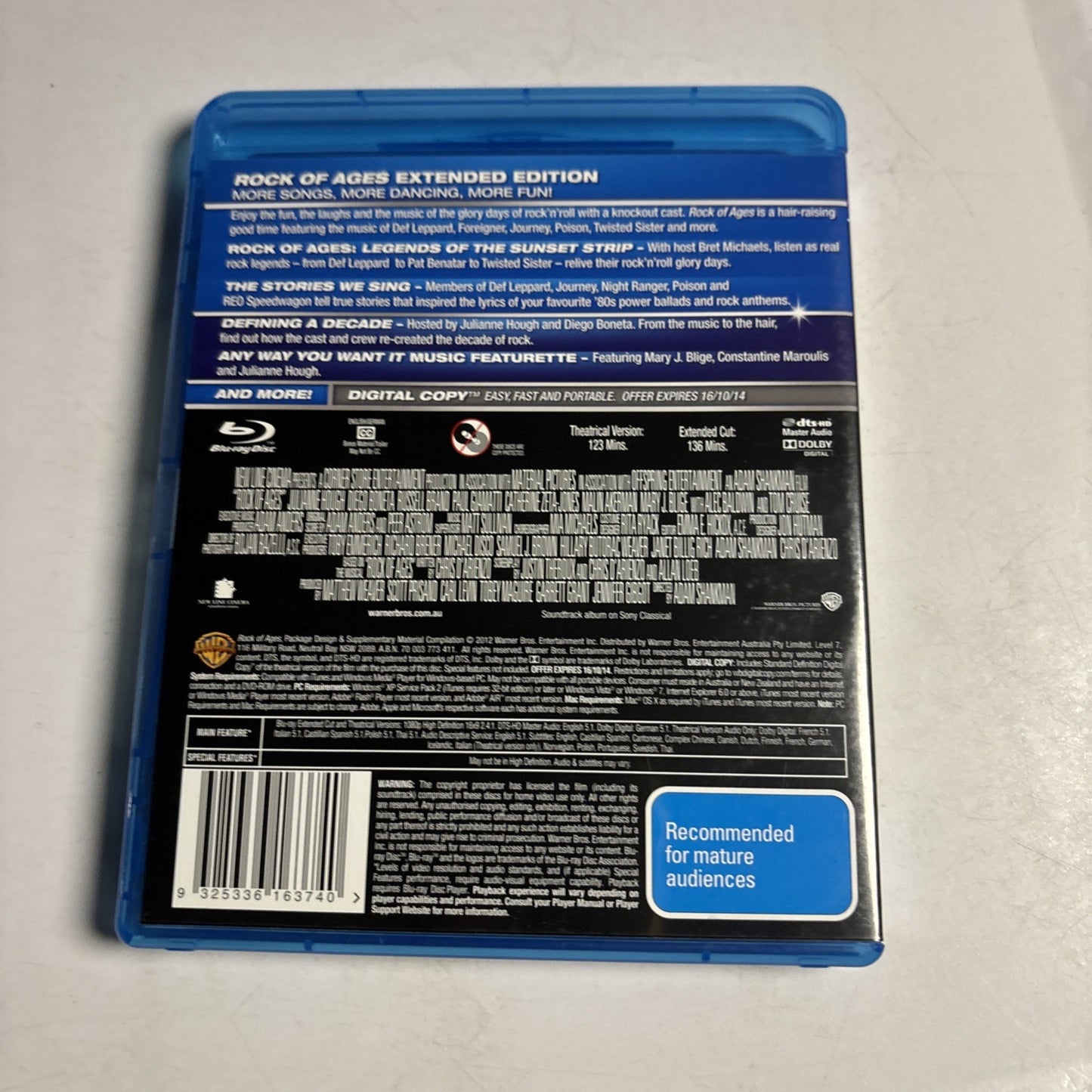 Rock of Ages - Extended Edition (Blu-ray + DVD, 2012) Tom Cruise Region B