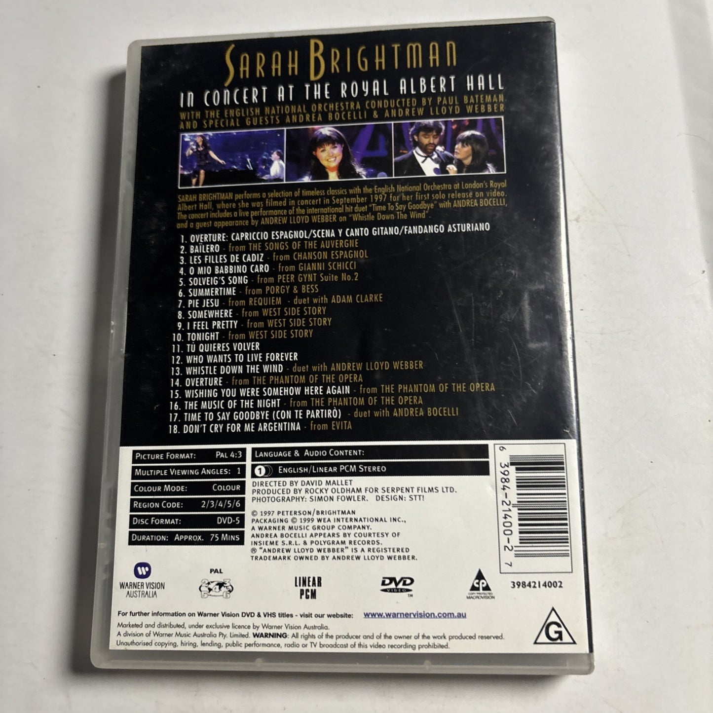 Sarah Brightman in Concert (DVD, 1997) Region 4 &2