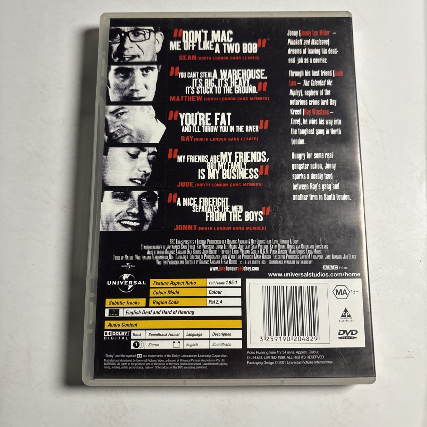 Love, Honour and Obey (DVD, 2000) Jude Law, Ray Winstone Region 4 &2