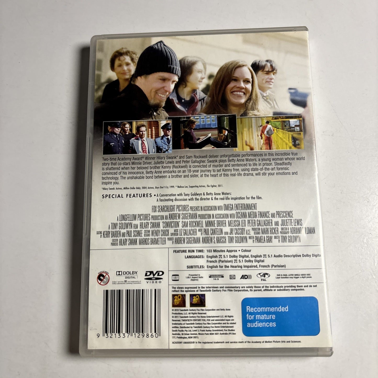 Conviction (DVD, 2010) Hillary Swank, Juliette Lewis Region 4
