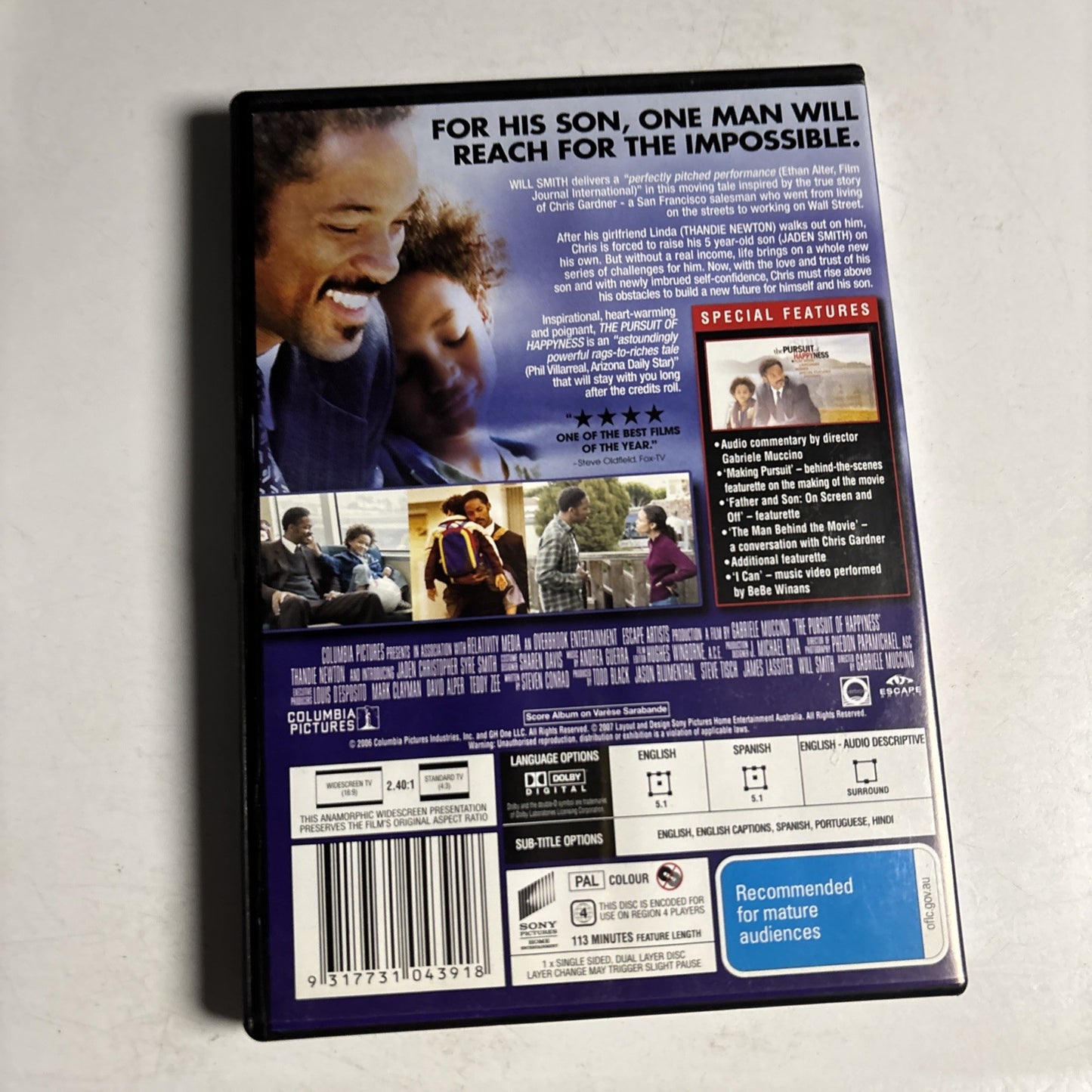 The Pursuit of Happyness (DVD, 2006) Will Smith Region 4