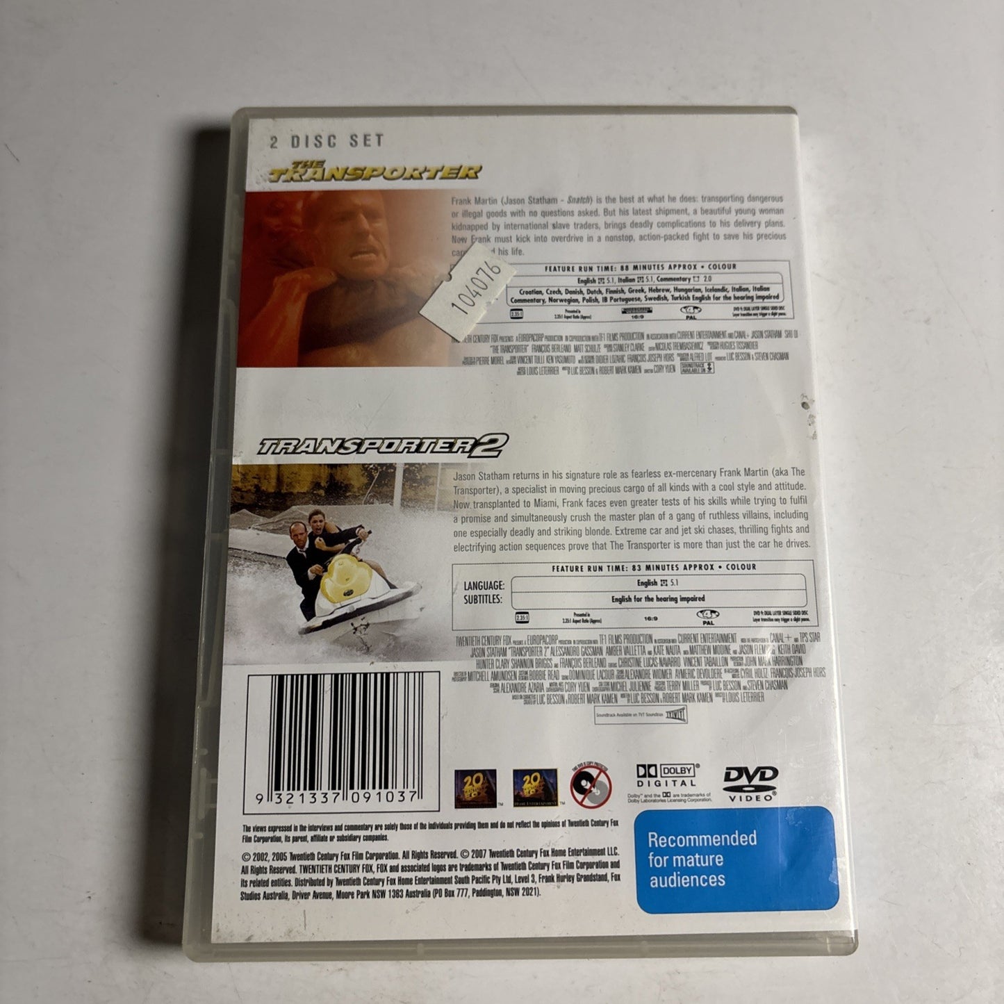 The Transporter / The Transporter 2 (DVD, 2005) Jason Stratham Region 4