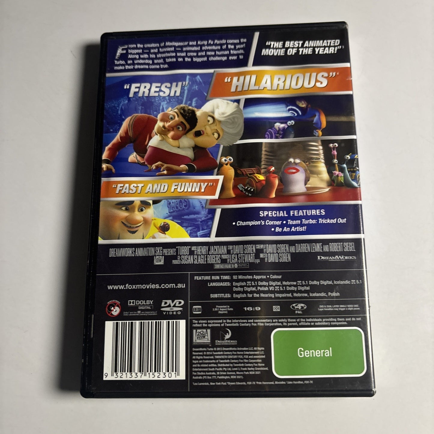 Turbo (DVD, 2013) Paul Giamatti, Maya Rudolph, Michael Pena, Region 4