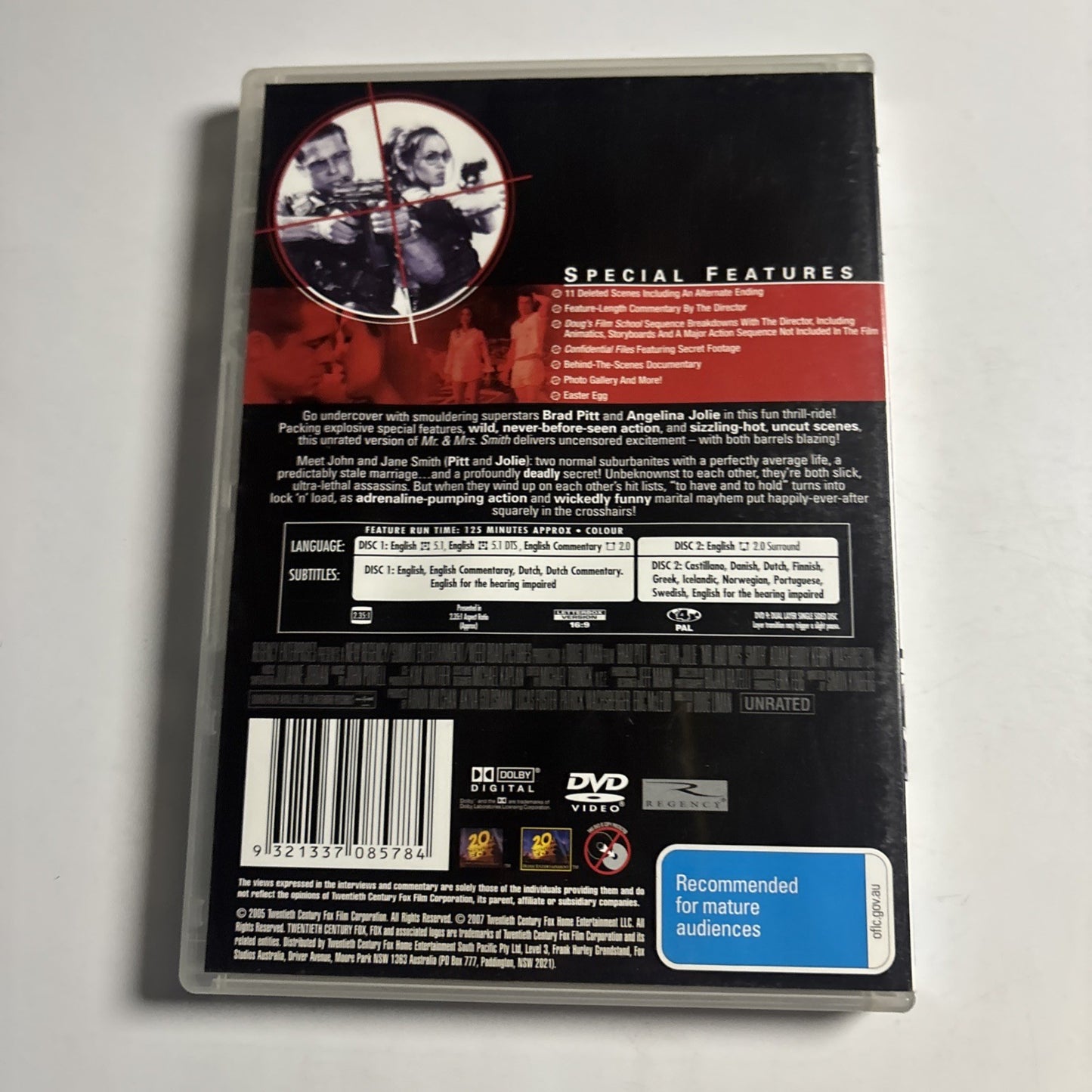 Mr & Mrs Smith - Unrated (DVD, 2005, 2-Disc) Brad Pitt, Angelina Jolie Region 4