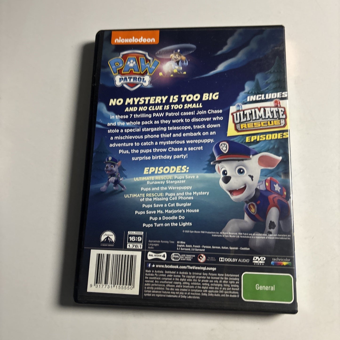 Paw Patrol - Pups Chase a Mystery (DVD, 2013) Region 4