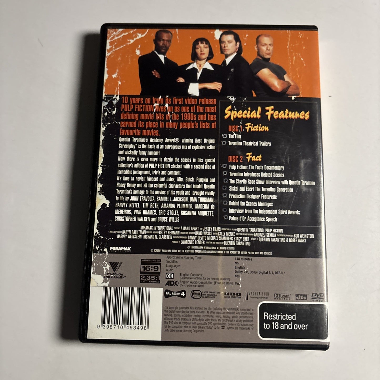 Pulp Fiction (10th Anniversary Special Edition, DVD, 1994) John Travolta Region4