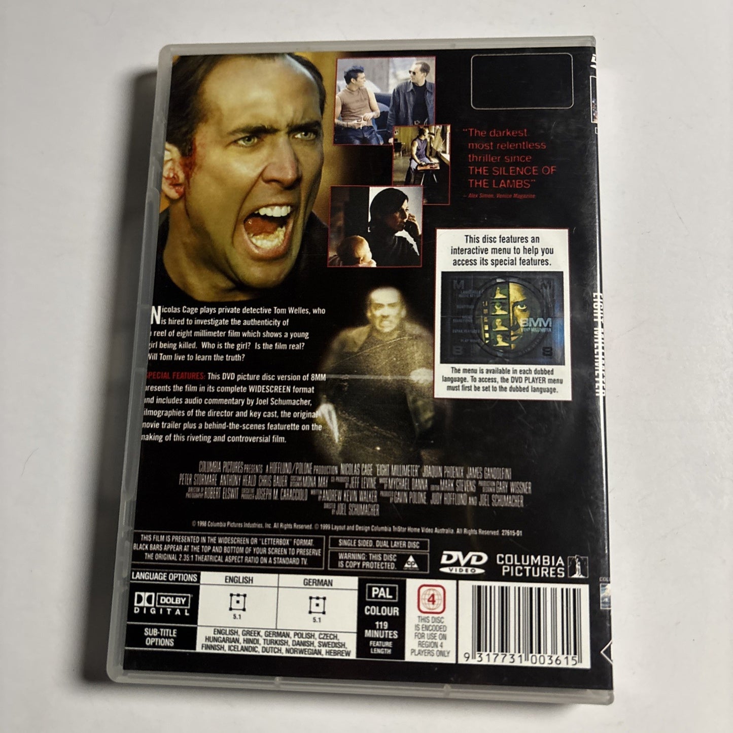 8 mm (DVD, 1999) Nicholas Cage Region 4