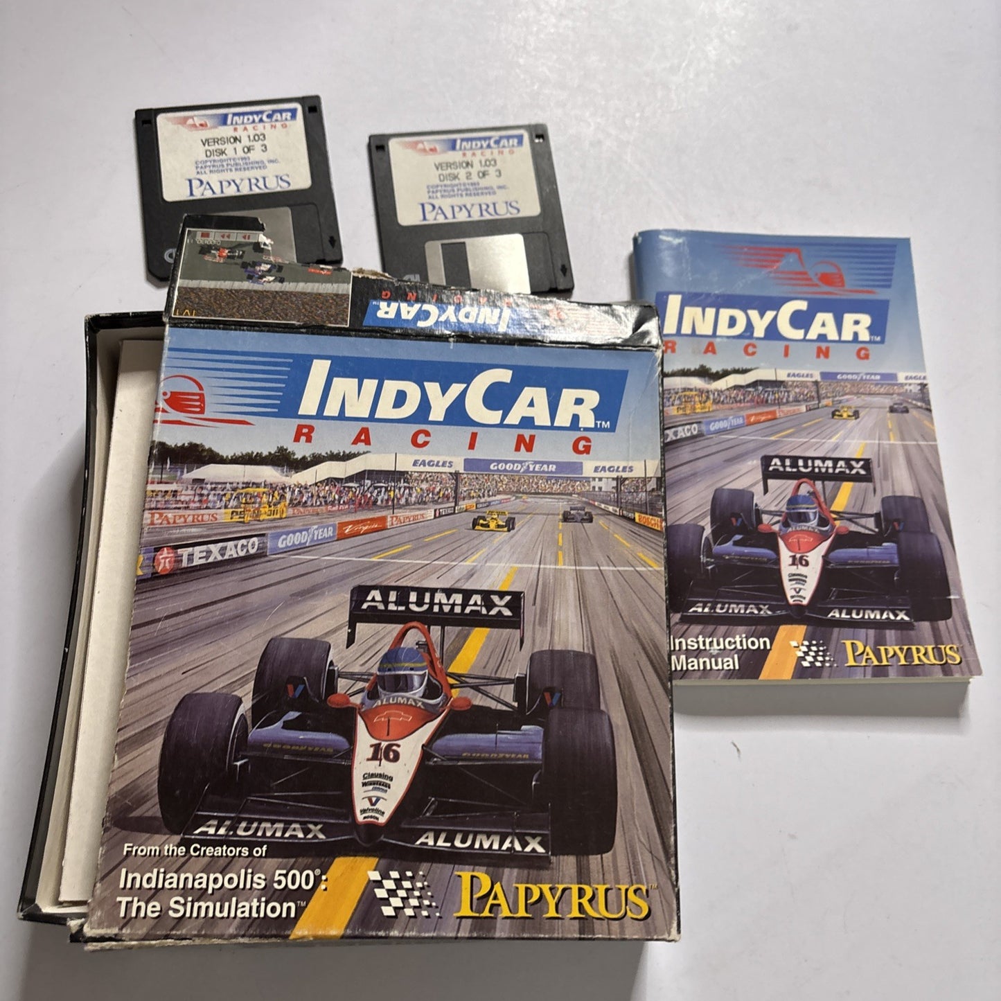 IndyCar Racing PC DOS Papyrus 3.5" Floppy Disc Big Box *Missing One Disc*