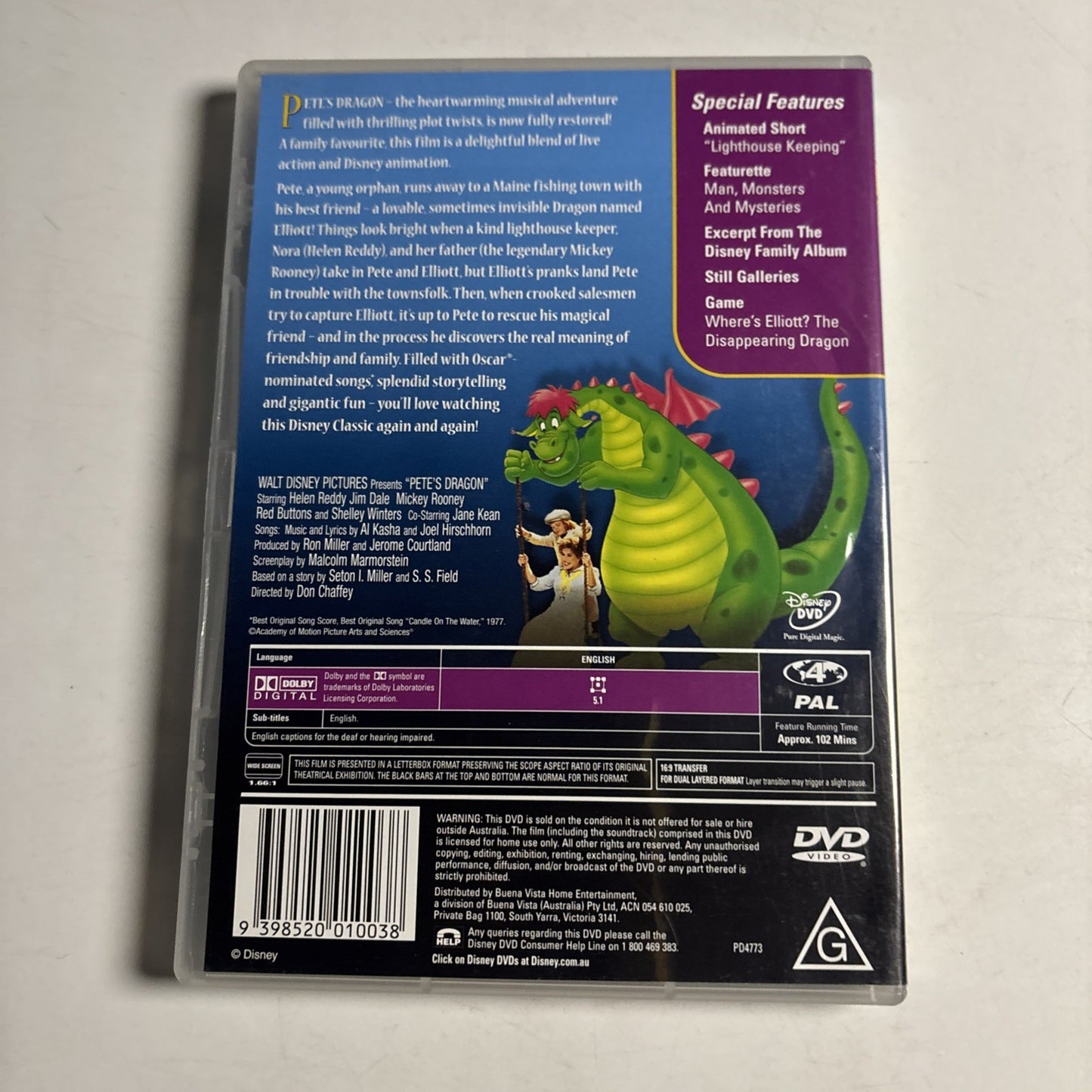 Pete's Dragon (DVD, 1977) Disney Mickey Rooney Region 4