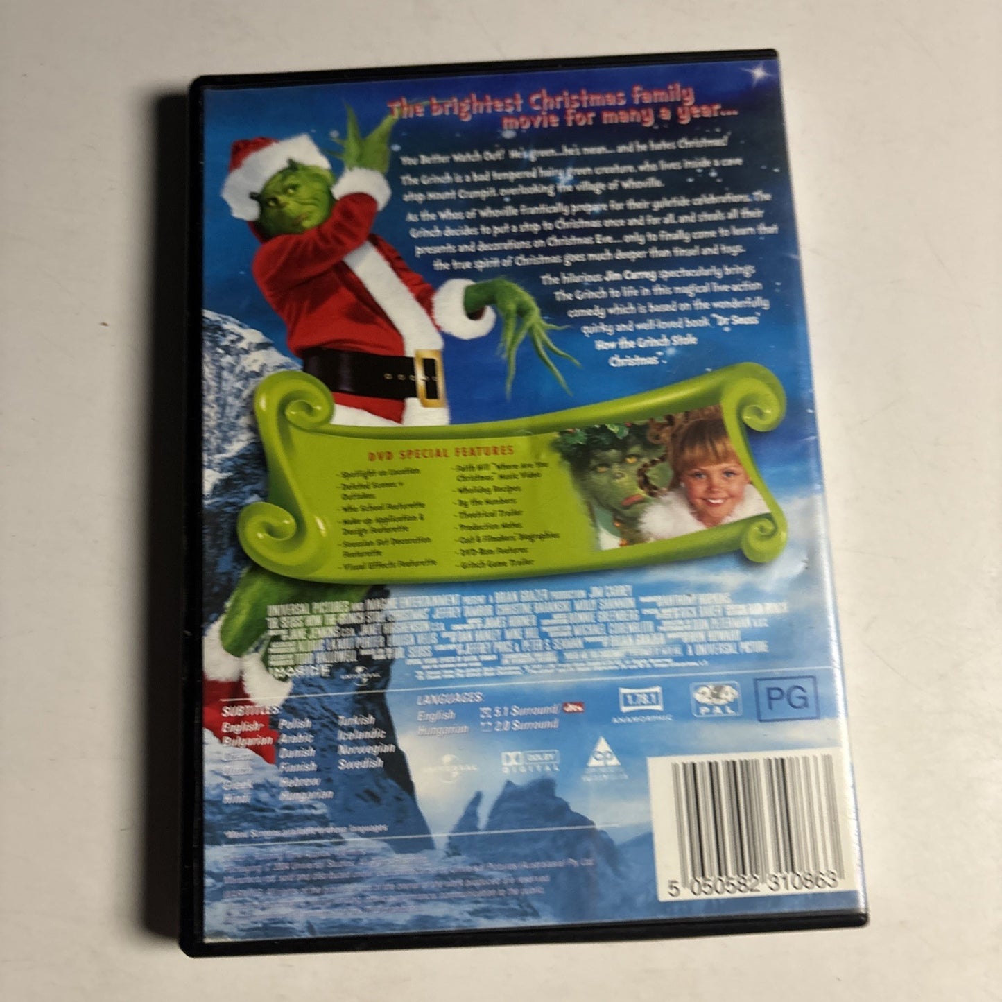 Dr Suess: How The Grinch Stole Christmas (DVD, 2000) Jim Carrey Region 4 &2