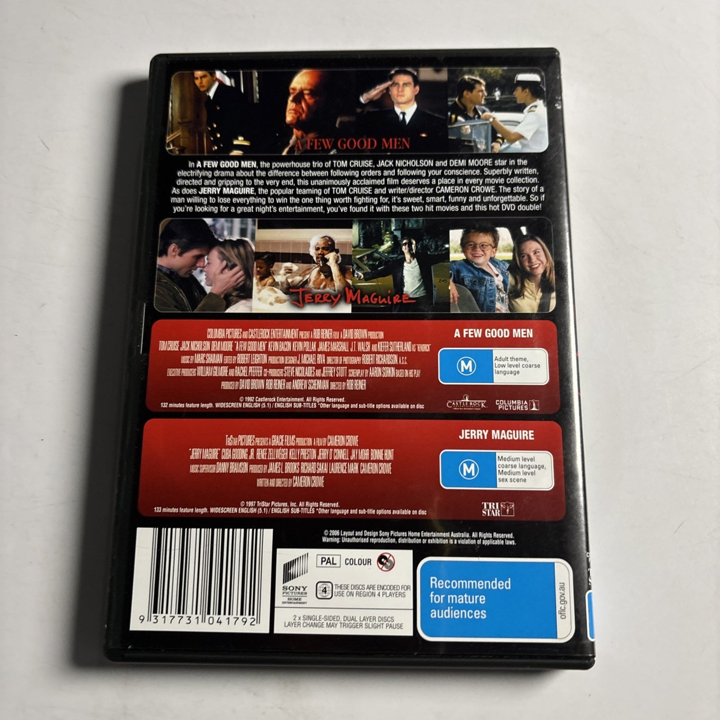 Jerry Maguire / A Few Good Men (DVD, 1996) Tom Cruise Region 4