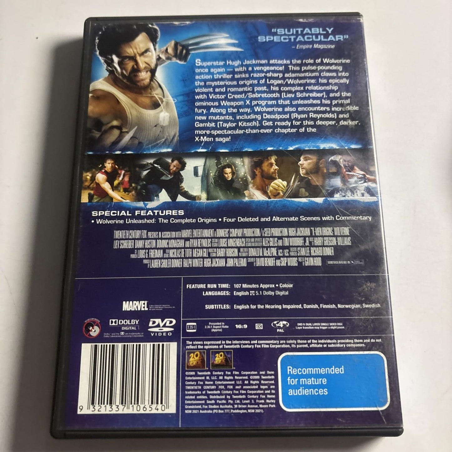 X-Men Origins Wolverine (DVD, 2009) Hugh Jackman Region 4
