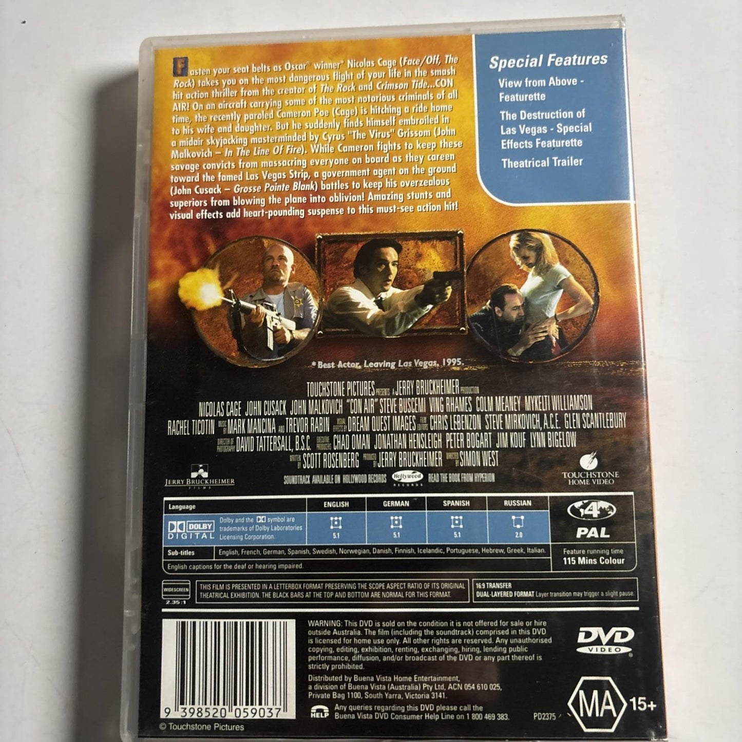 Con Air Special Edition (DVD, 1997) Nicholas Cage, John Cusack Region 4