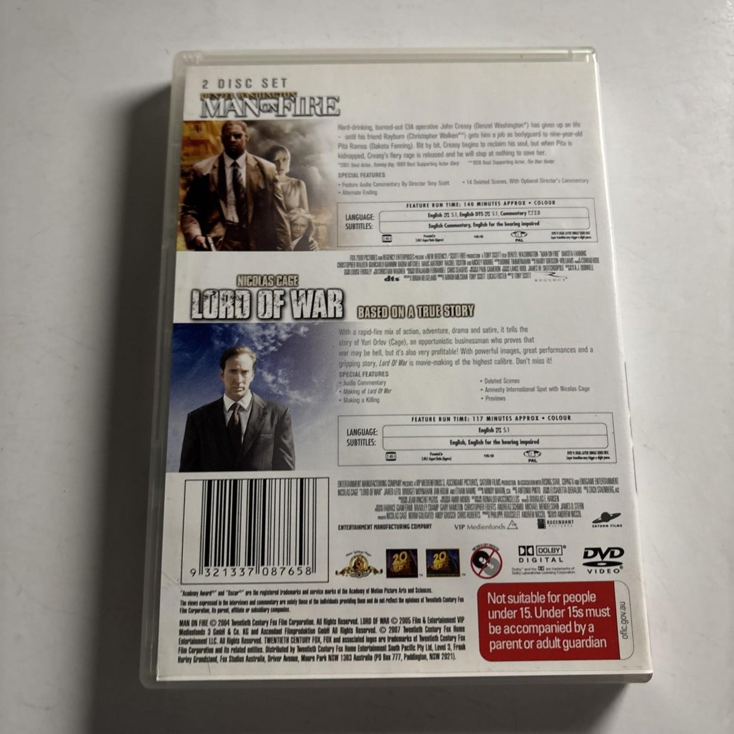 Man On Fire / Lord Of War (DVD, 2004) Nicholas Cage Region 4