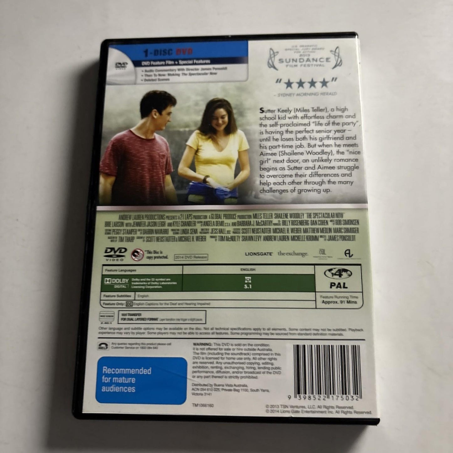 The Spectacular Now (DVD, 2013) Miles Teller, Shailene Woodley Region 4 NEW