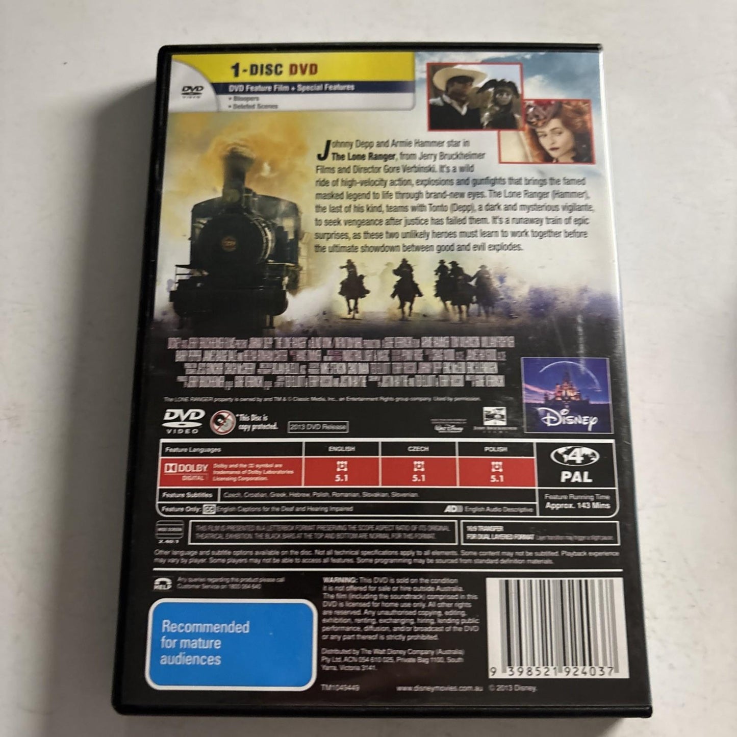 The Lone Ranger (DVD, 2013) Johnny Depp Region 4 NEW