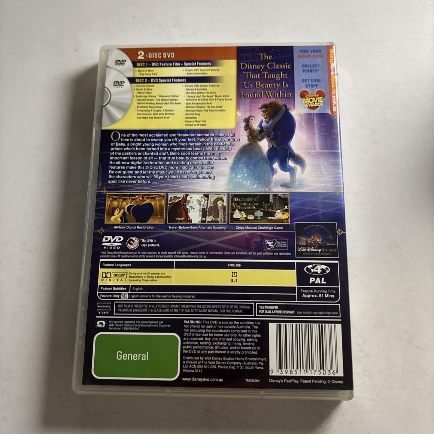 Disney Beauty And The Beast (DVD, 1991, 2-Disc Edition) Animation Region 4