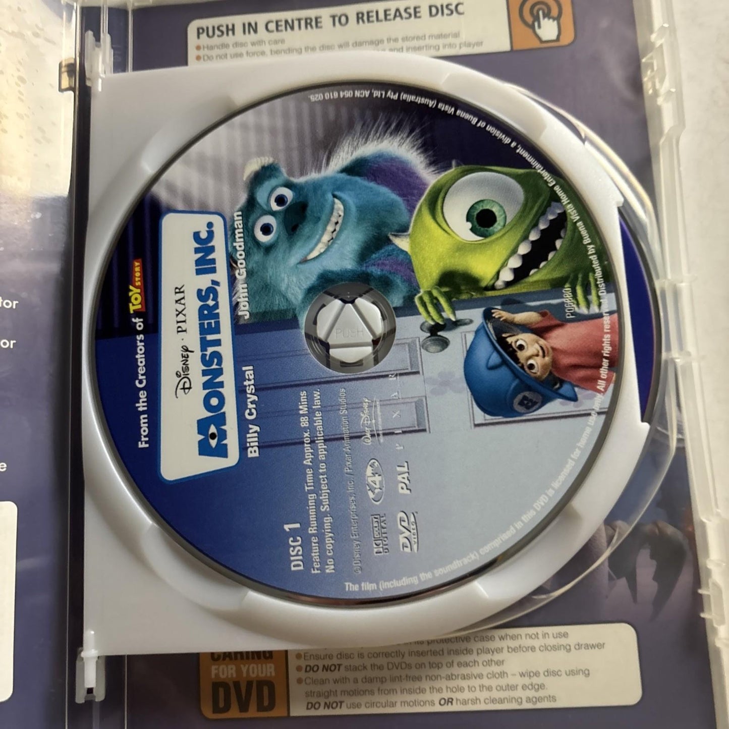 Monsters Inc (DVD, 2001) Disney Pixar Animation Film Region 4