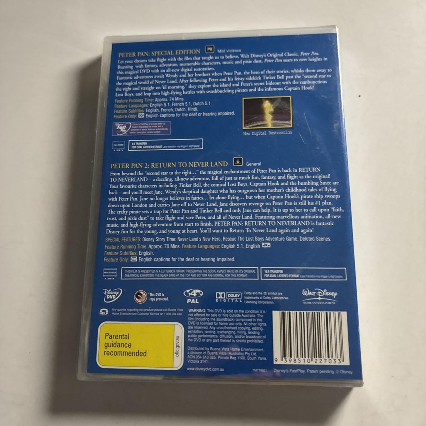 Peter Pan / Peter Pan 2: Return To Neverland (DVD, 1953) Region 4 *New Sealed*