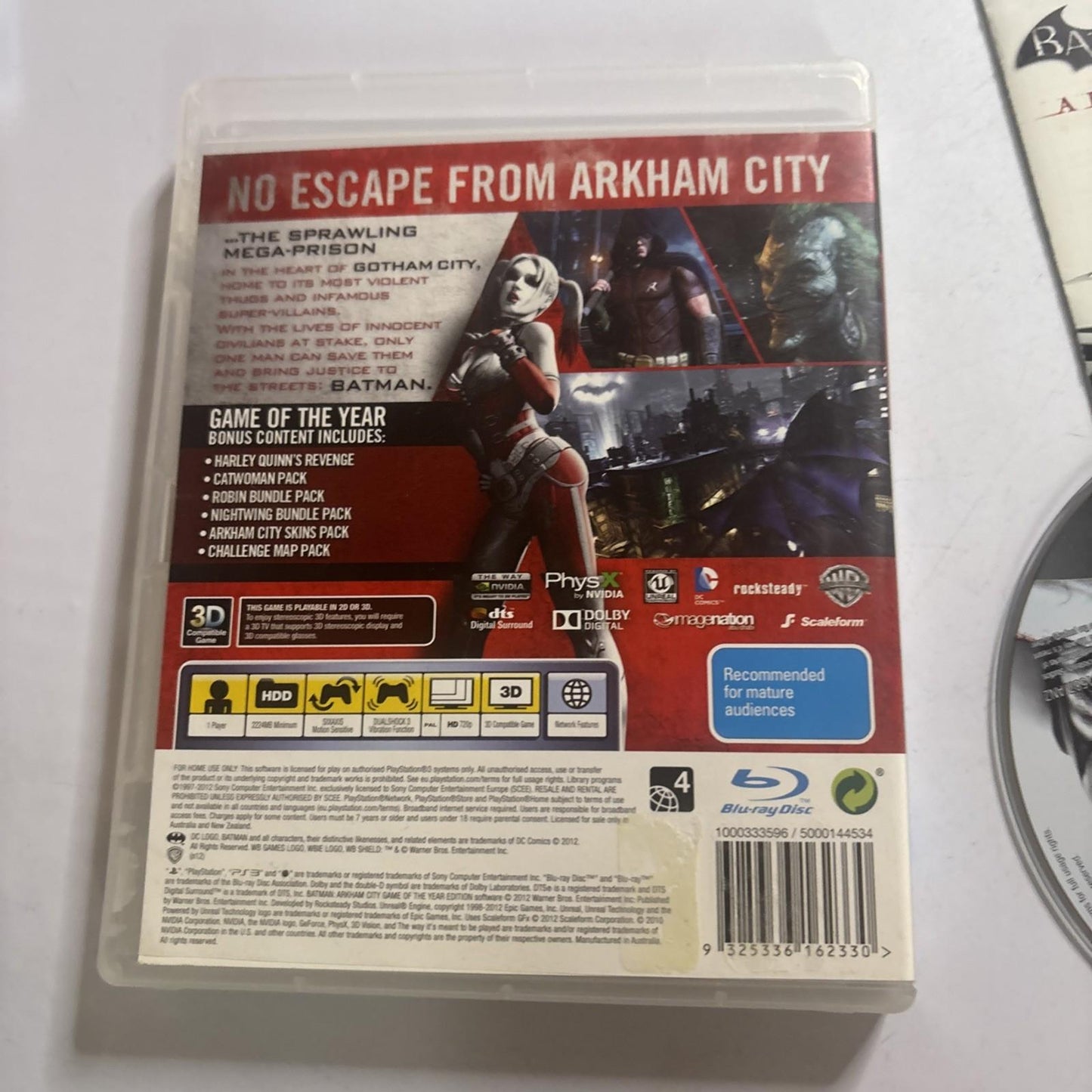 Batman Arkham City : Game of the Year Edition PlayStation 3 PS3 Manual