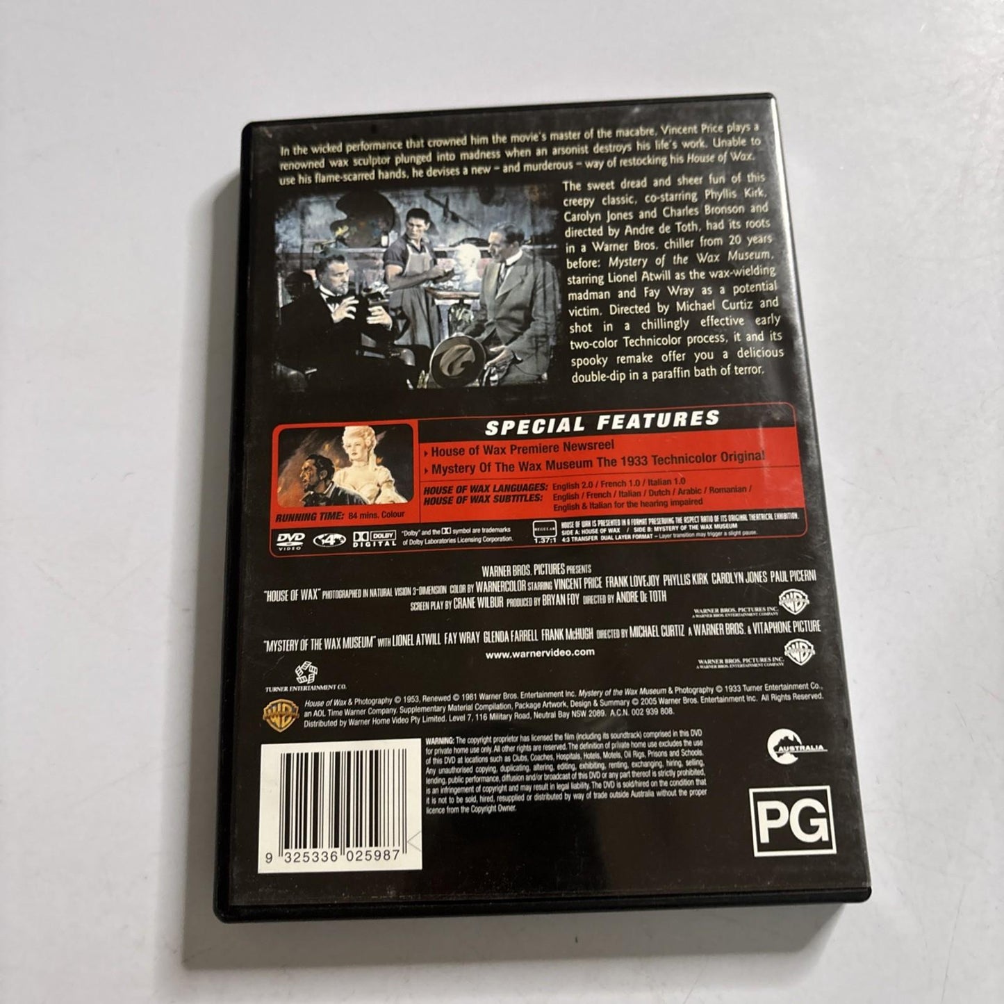 The House of Wax (DVD, 1953) Vincent Price, Charles Bronson Region 4