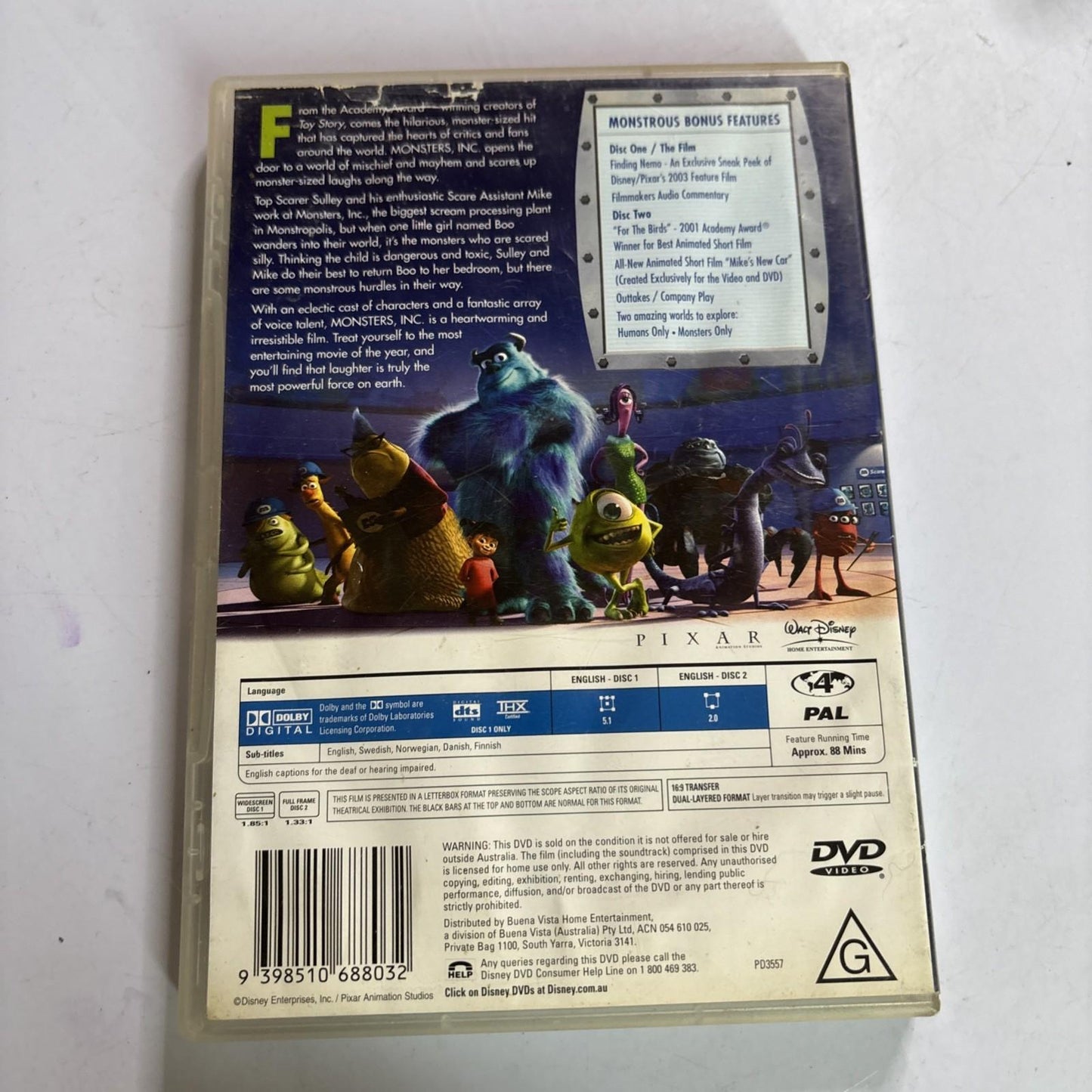 Monsters, Inc. (DVD, 2001) Region 4
