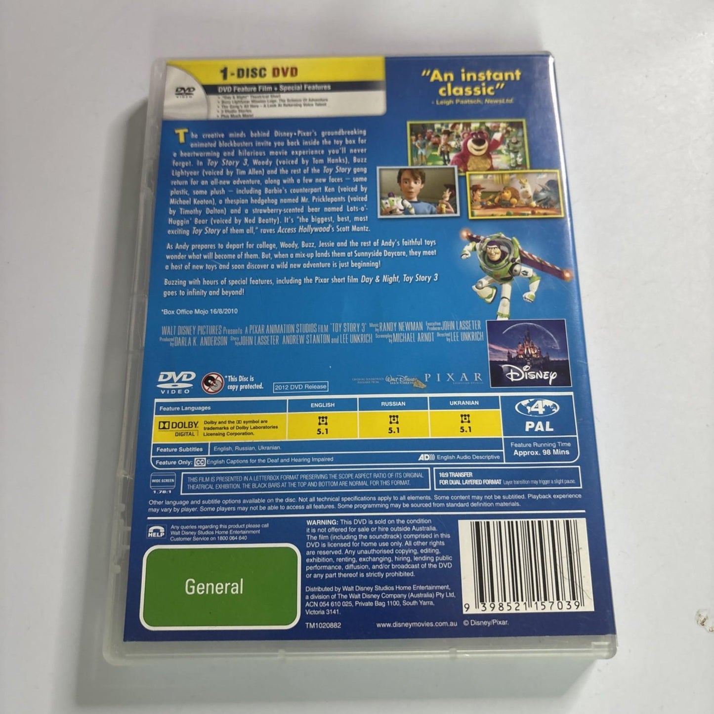 Toy Story 3 (DVD, 2010) Region 4