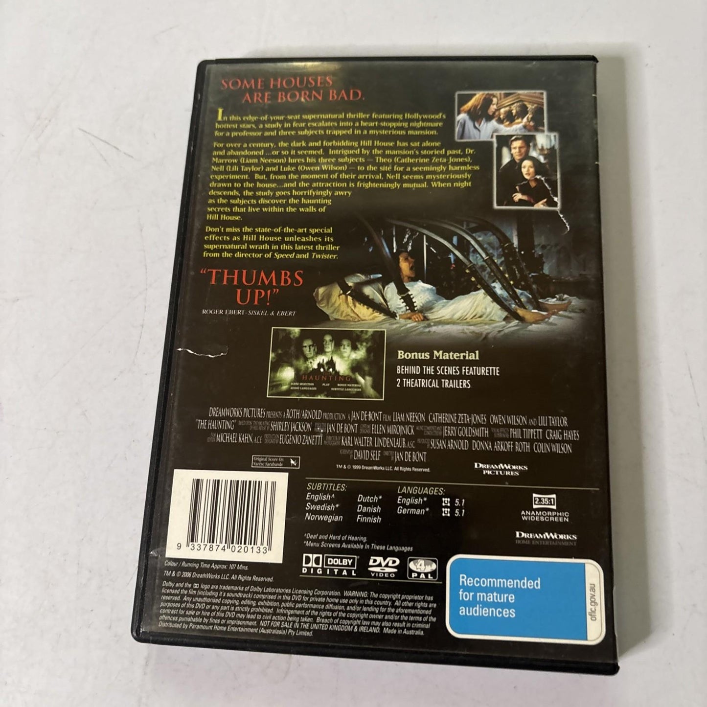 The Haunting (DVD, 1999) Liam Nelson, Catherine Zeta Jones Region 4