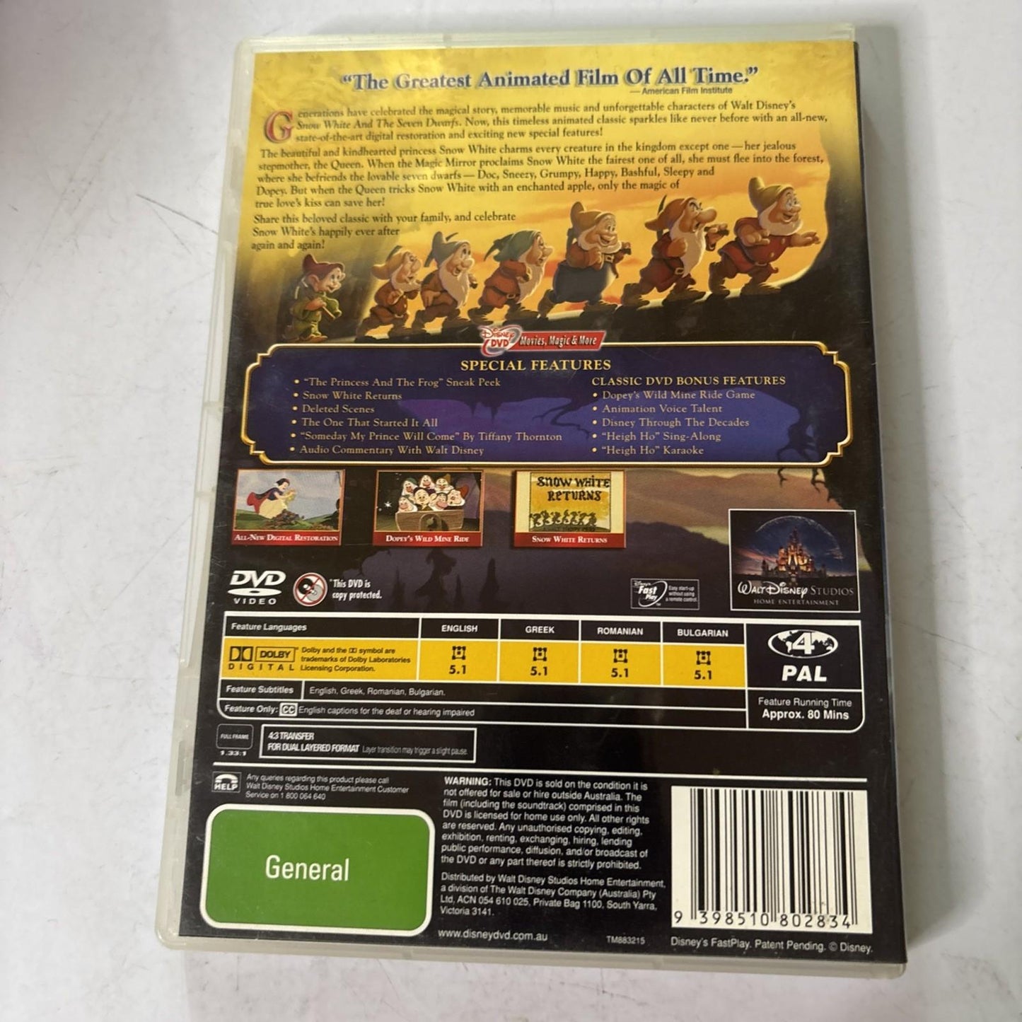 Snow White and the Seven Dwarfs (DVD, 1937) Region 4