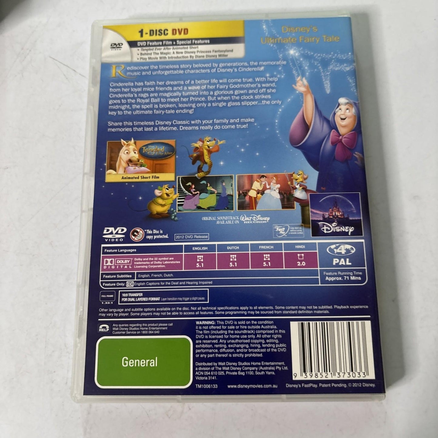 Cinderella (DVD, 1950) Disney Region 4