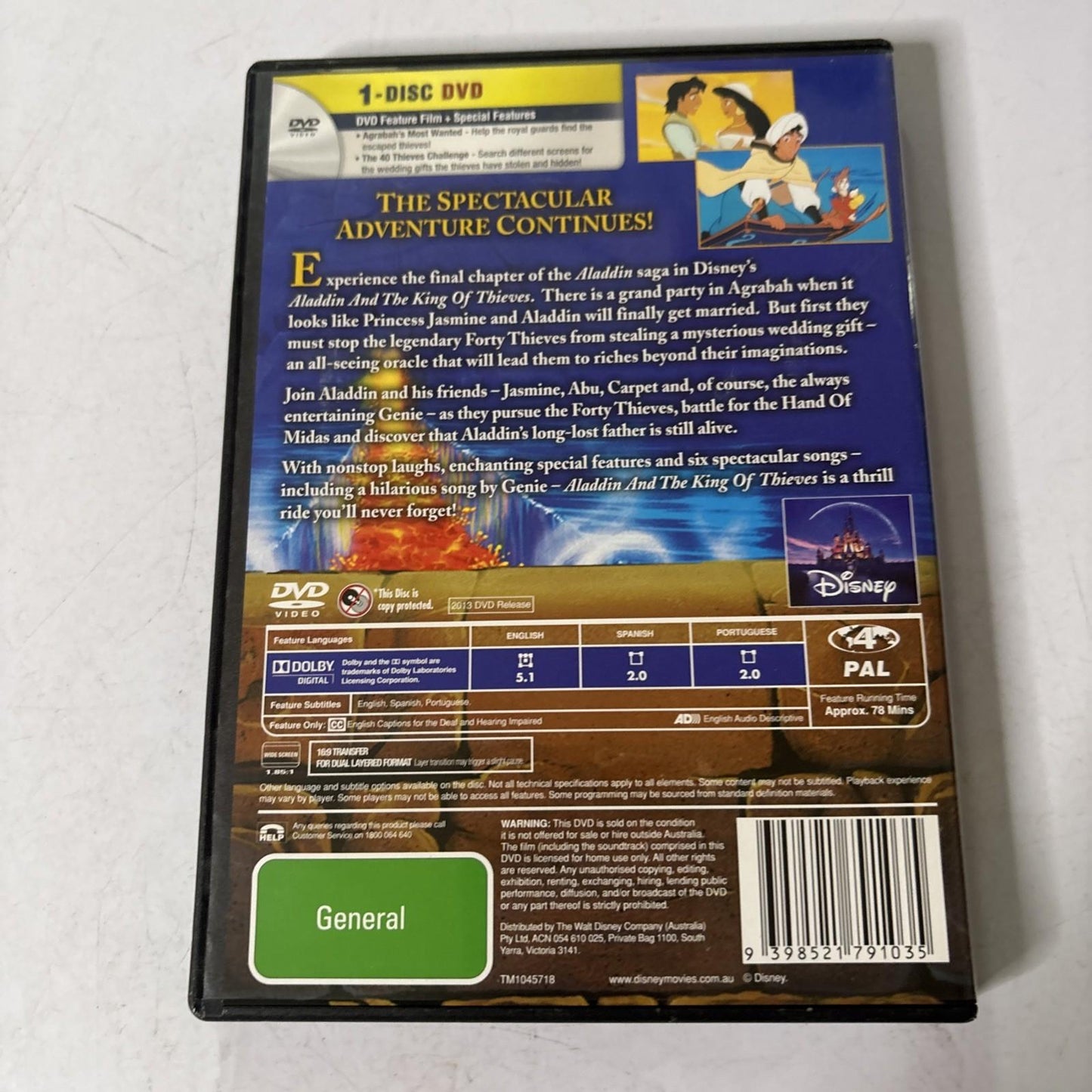 Aladdin and the King of Thieves (DVD, 1997) Disney Region 4 NEW