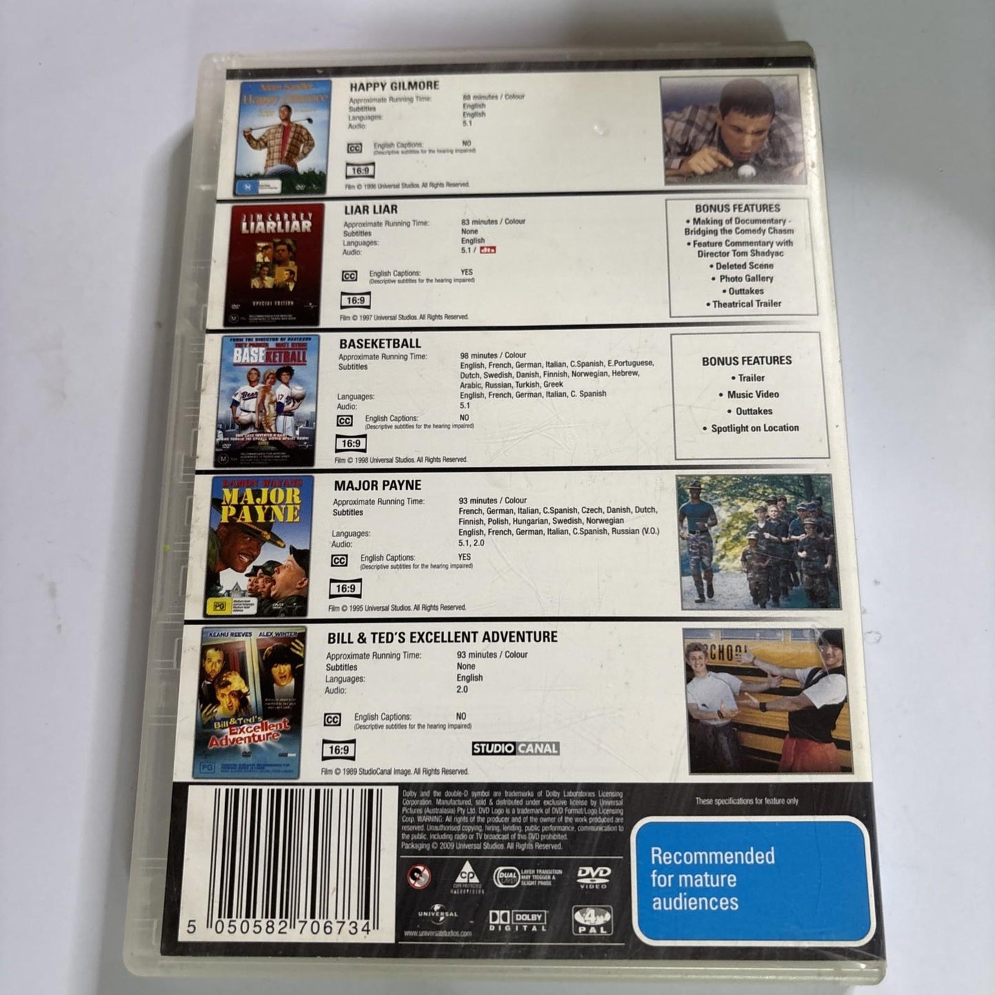 Happy Gilmore / Major Payne / Liar Liar / Baseketball / Bill And Ted DVD Region4