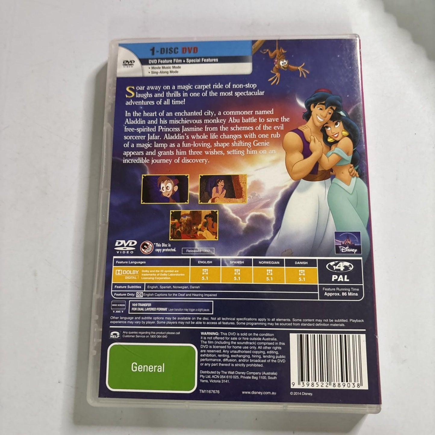 Aladdin (DVD, 1992)  Disney Classics Region 4 NEW