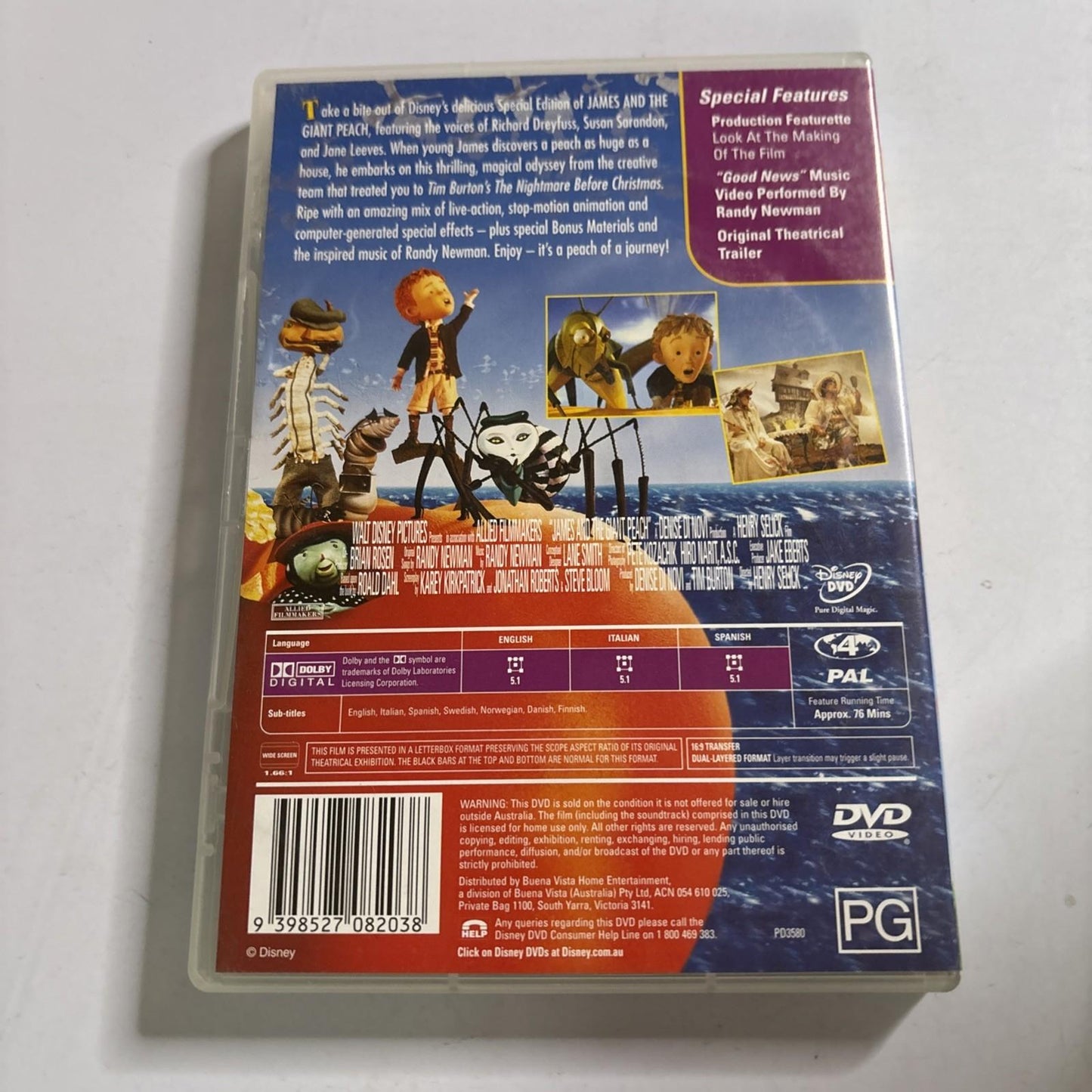 James and the Giant Peach (DVD, 1996) Disney Region 4