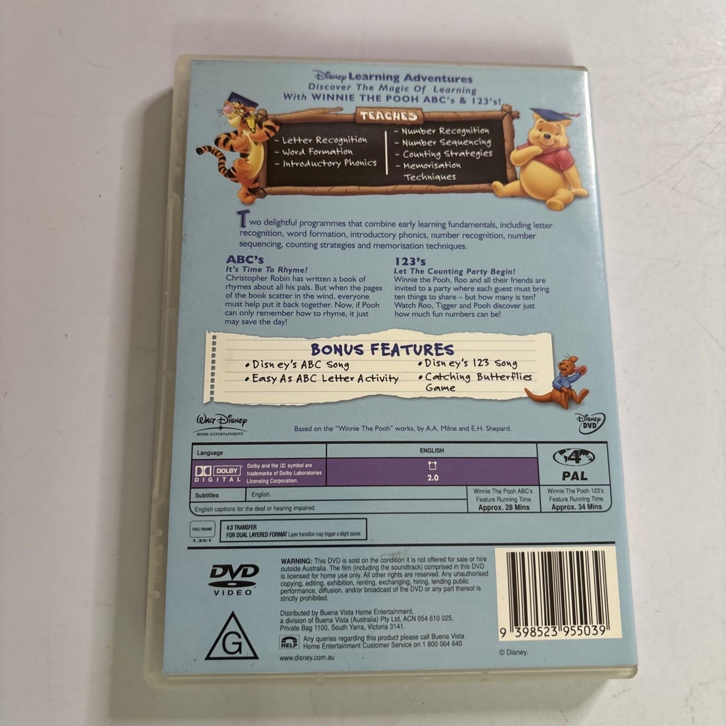 Winnie the Pooh - Abc's & 123's (DVD, 2004) Region 4