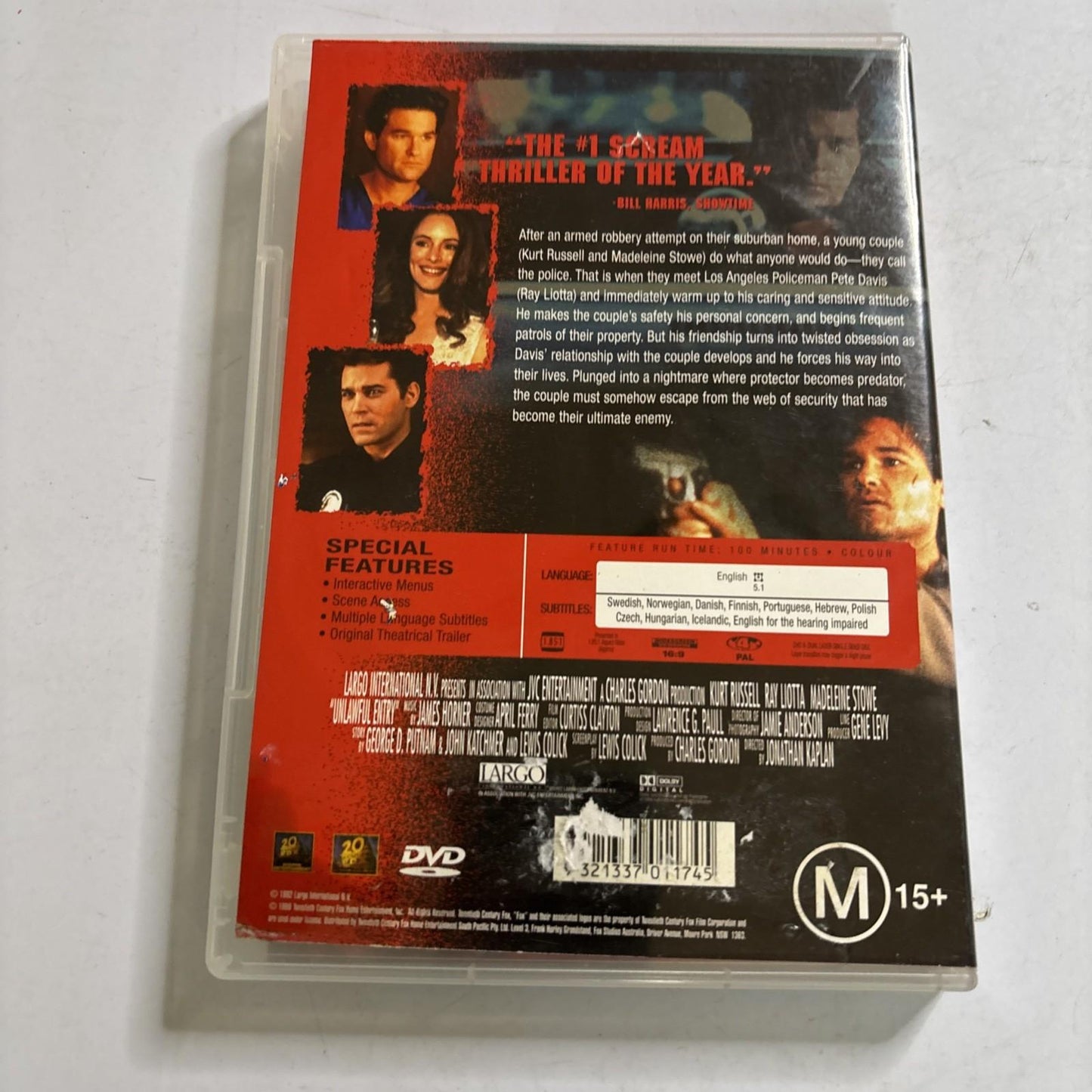 Unlawful Entry (DVD, 1992) Kurt Russell, Ray Liotta Region 4