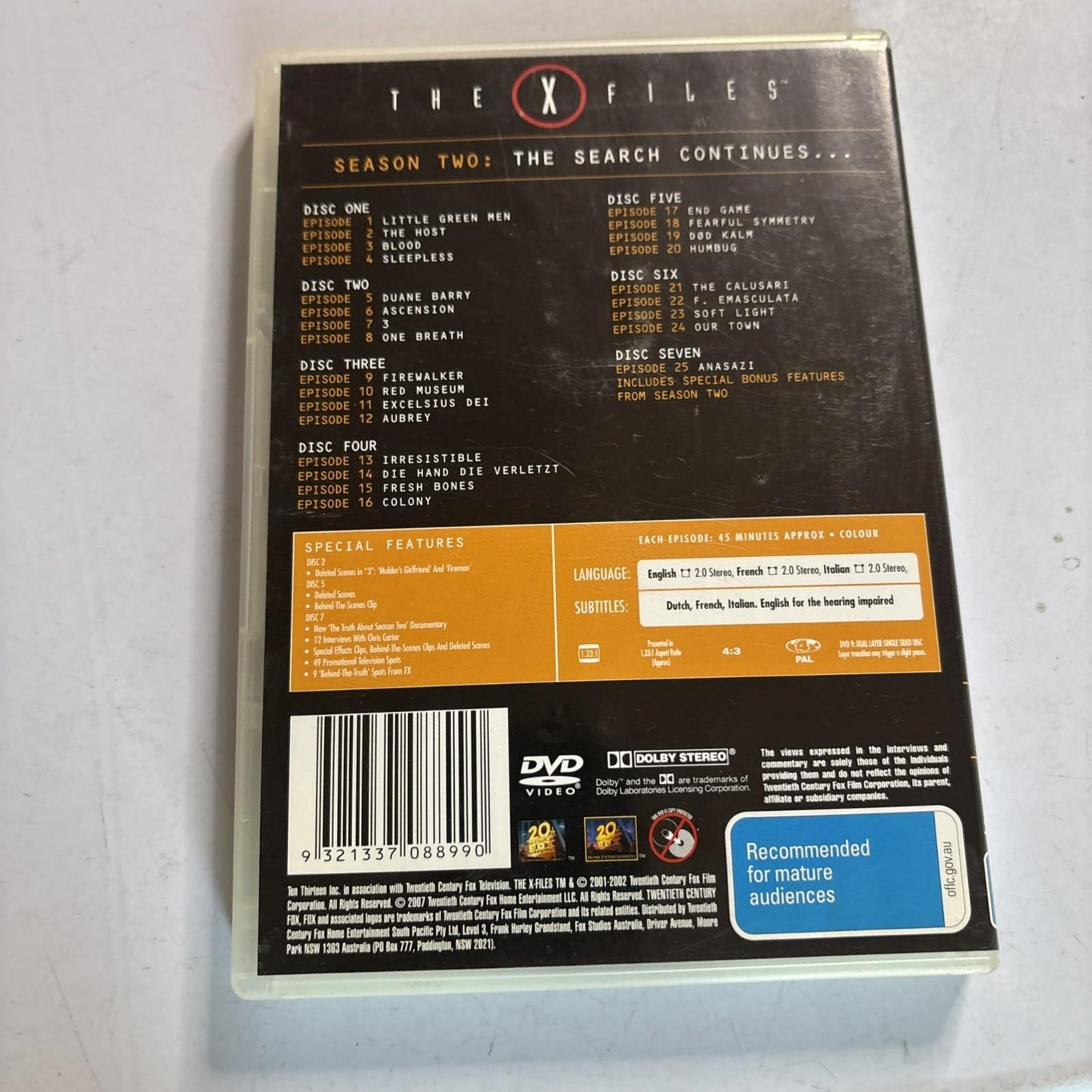 The X-Files : Season 2 (DVD, 1994) Region 4