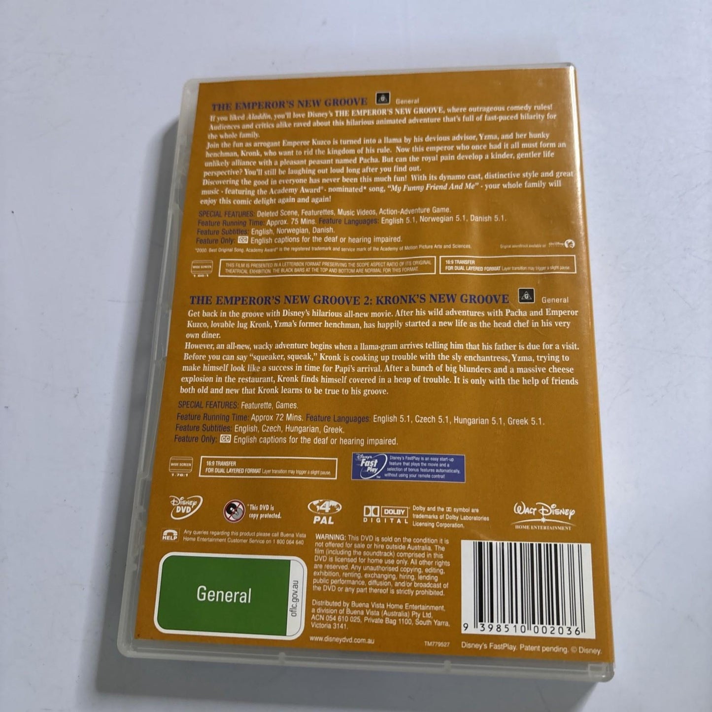 Emperor's New Groove 1 +  2 Kronk's New Groove (DVD, 2000) Region 4 NEW Disney