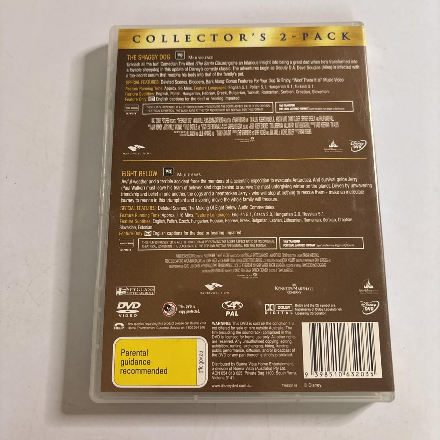 The Shaggy Dog / Eight below (DVD, 2006) Region 4