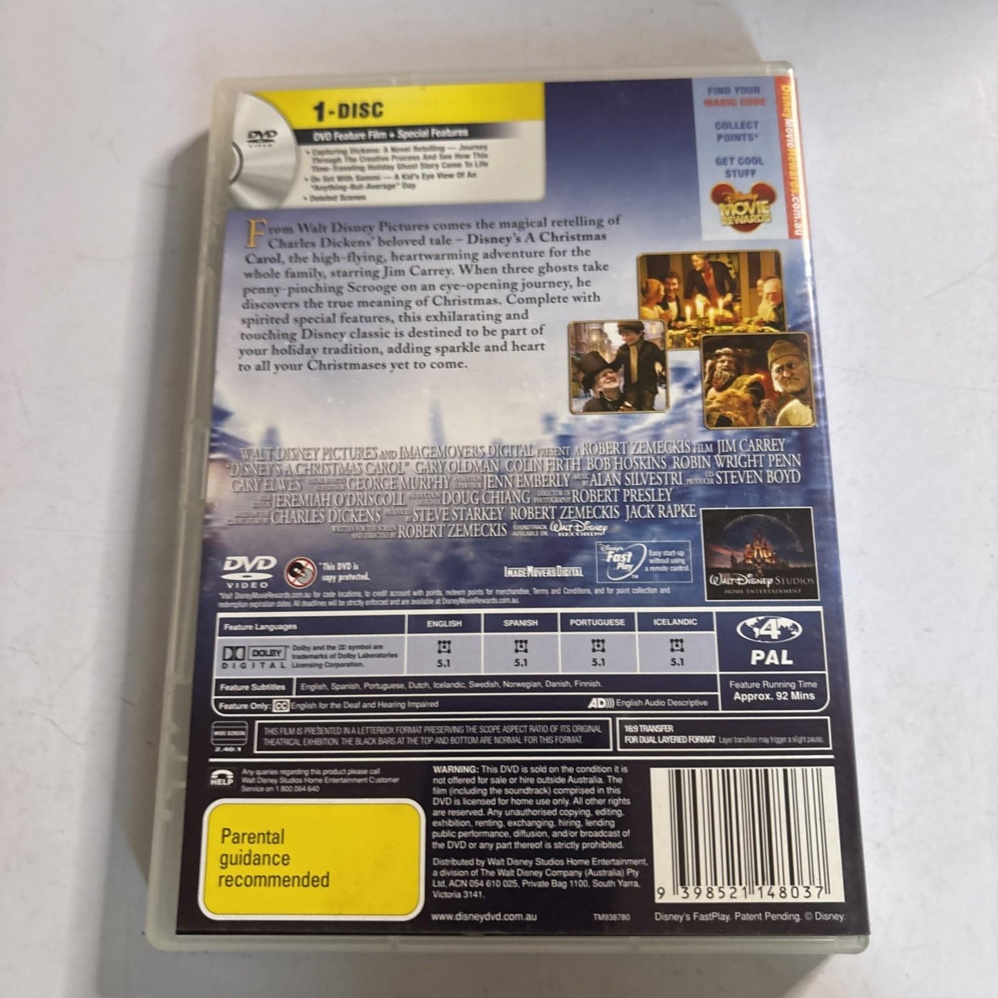 A Christmas Carol (DVD, 2009) Disney Jim Carrey Region 4