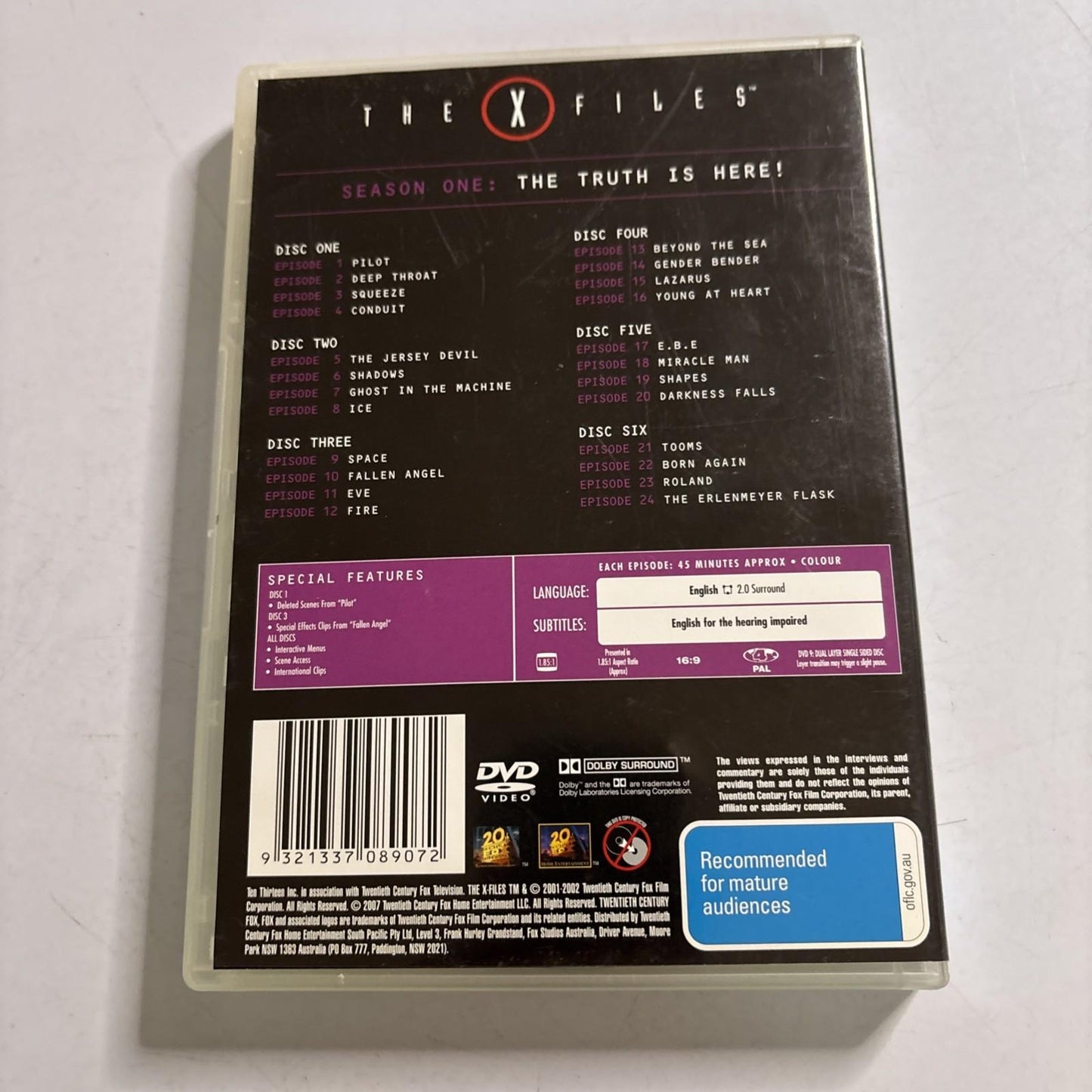 The X-Files : Season 1 (DVD, 1993) Gillian Anderson Region 4
