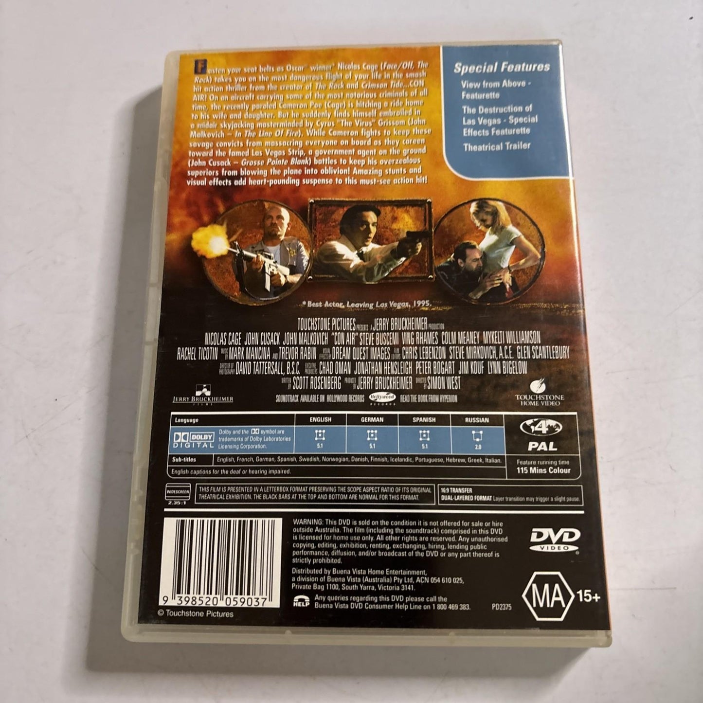 Con Air (DVD, 1997) Nicholas Cage, John Cusack Region 4