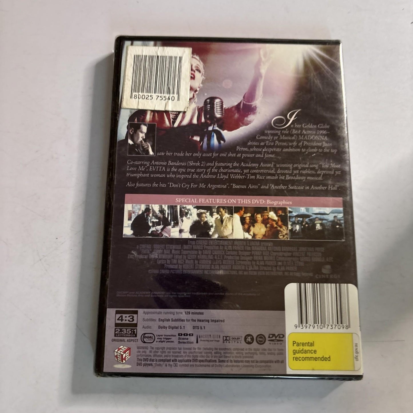 Evita (DVD, 1996) Madonna, Antonio Banderas Region 4 *New Sealed*