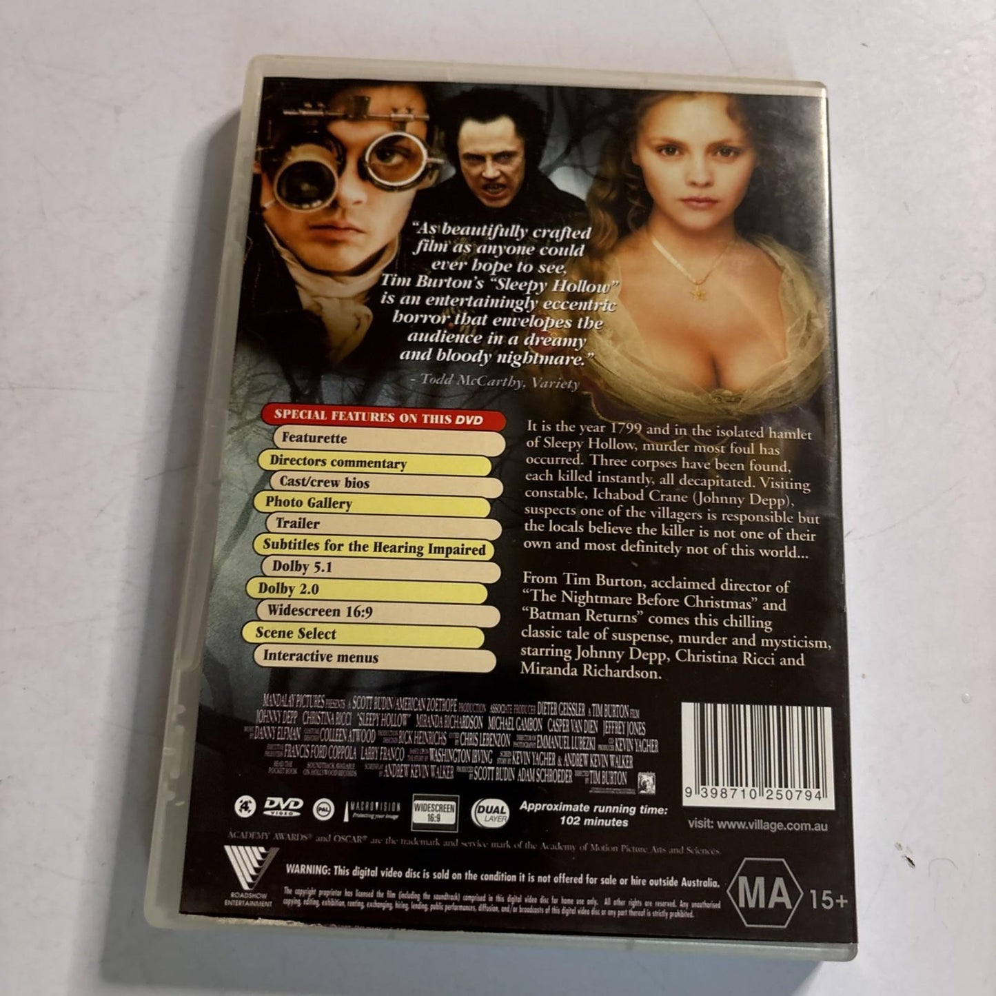 Sleepy Hollow (DVD, 1999) Johnny Depp, Christina Ricci Region 4